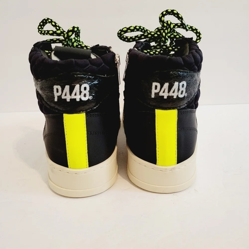 New P448 Mid Top Black Leather Suede Sneakers, Size 7,5